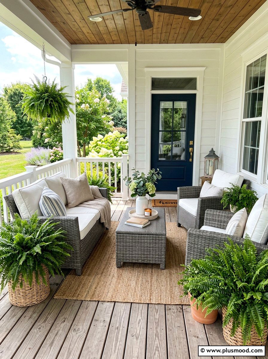 Wicker porch furniture set - 25 summer farmhouse porch ideas