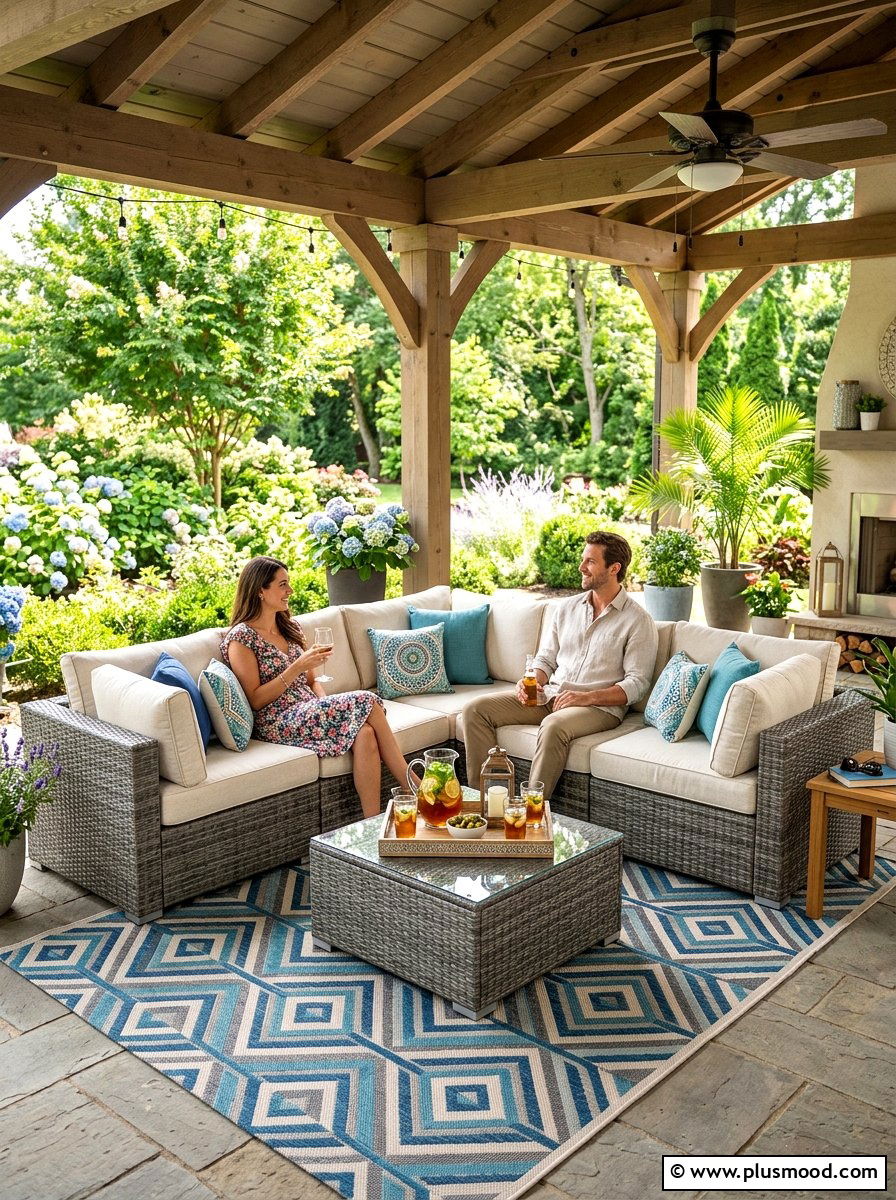 Wicker sectional patio furniture - 25 cozy summer backyard ideas