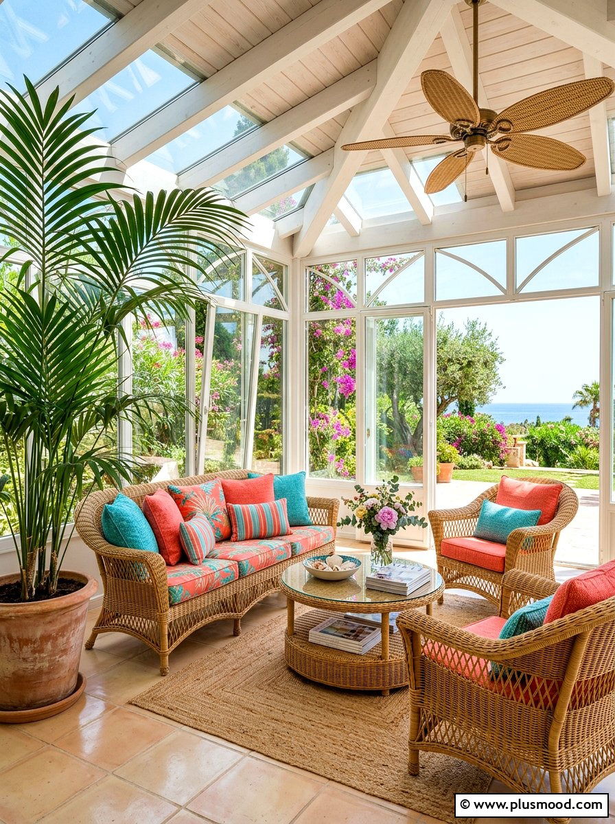 Wicker sunroom lounge - 25 bright summer decor ideas
