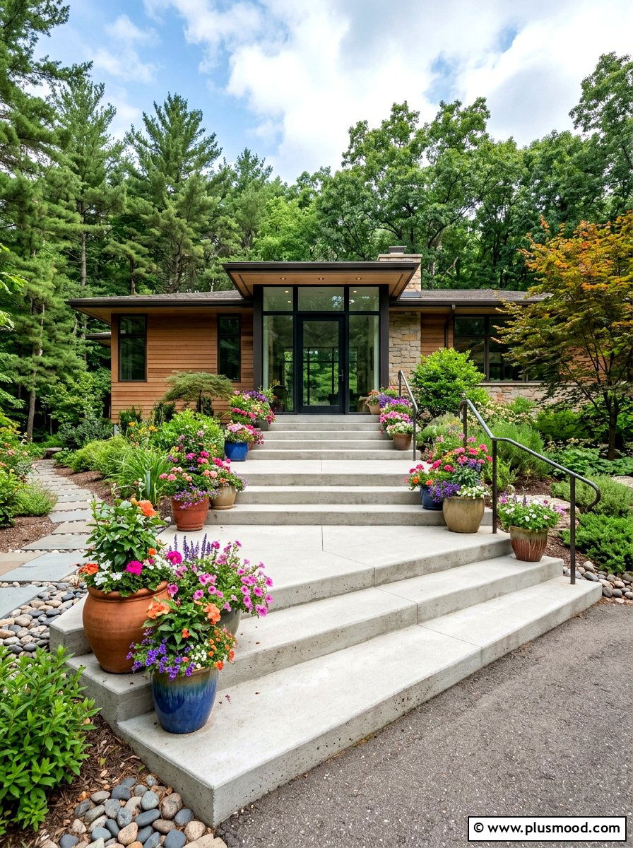 Wide Concrete Steps - 25 summer ranch house curb appeal ideas