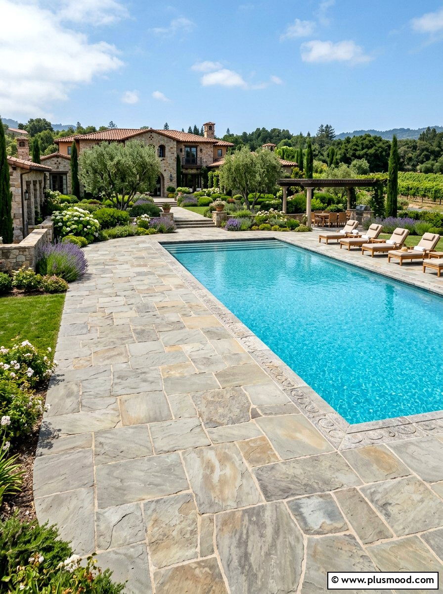 Wide Stone Path For Large Pool Area - 25 pool landscaping ideas with stone pathway