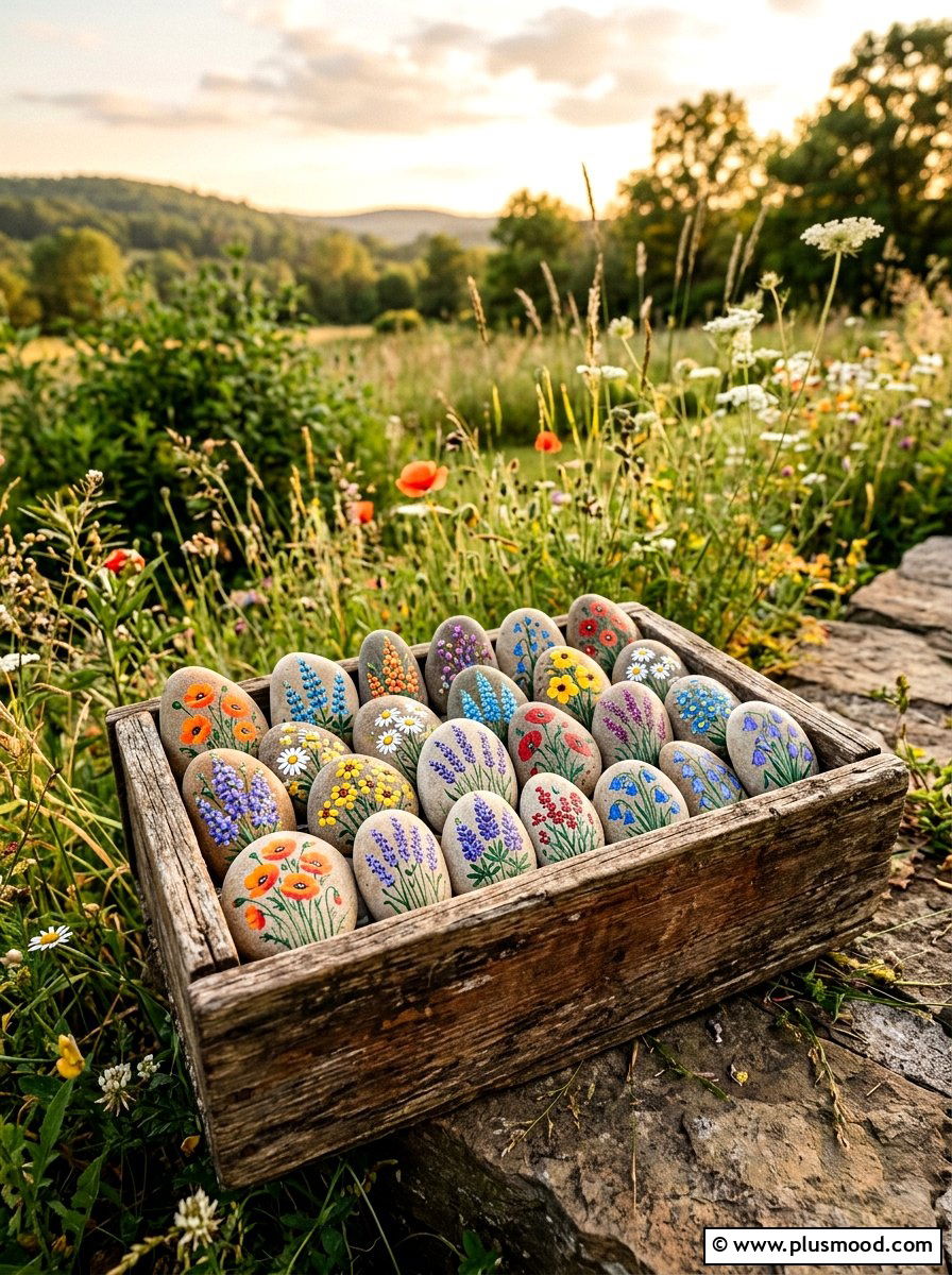 Wildflower Bouquet Rock - 25 painted rock ideas with flowers