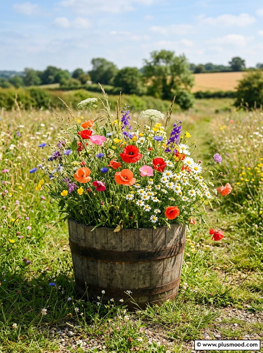 Wildflower Container - 25 small backyard ideas with potted plants