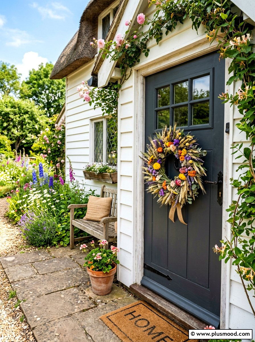 Wildflower Door Wreath - 25 late summer cottage decor ideas