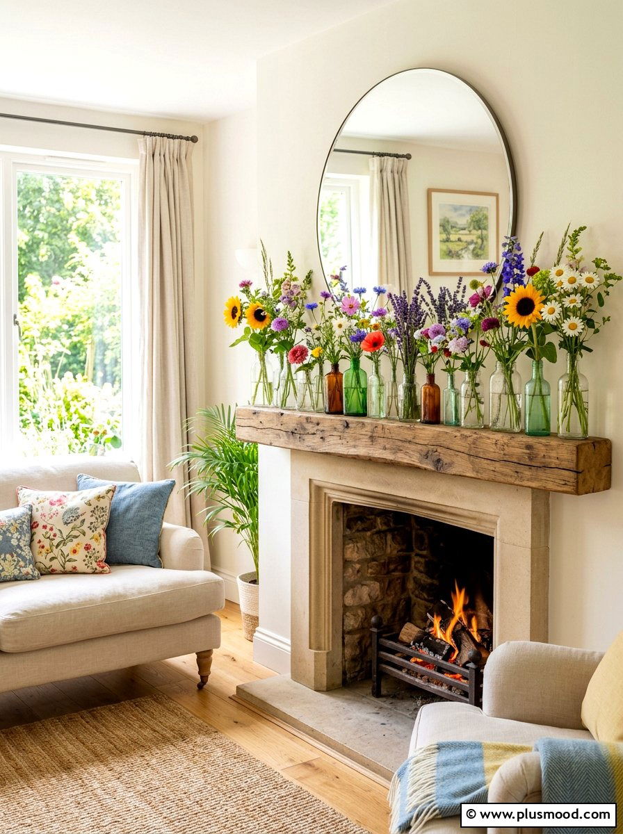 Wildflower Mantel Flower Arrangement - 25 summer mantel decor ideas