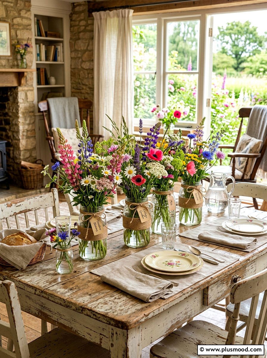 Wildflower Mason Jar Table - 25 summer kitchen table decor ideas