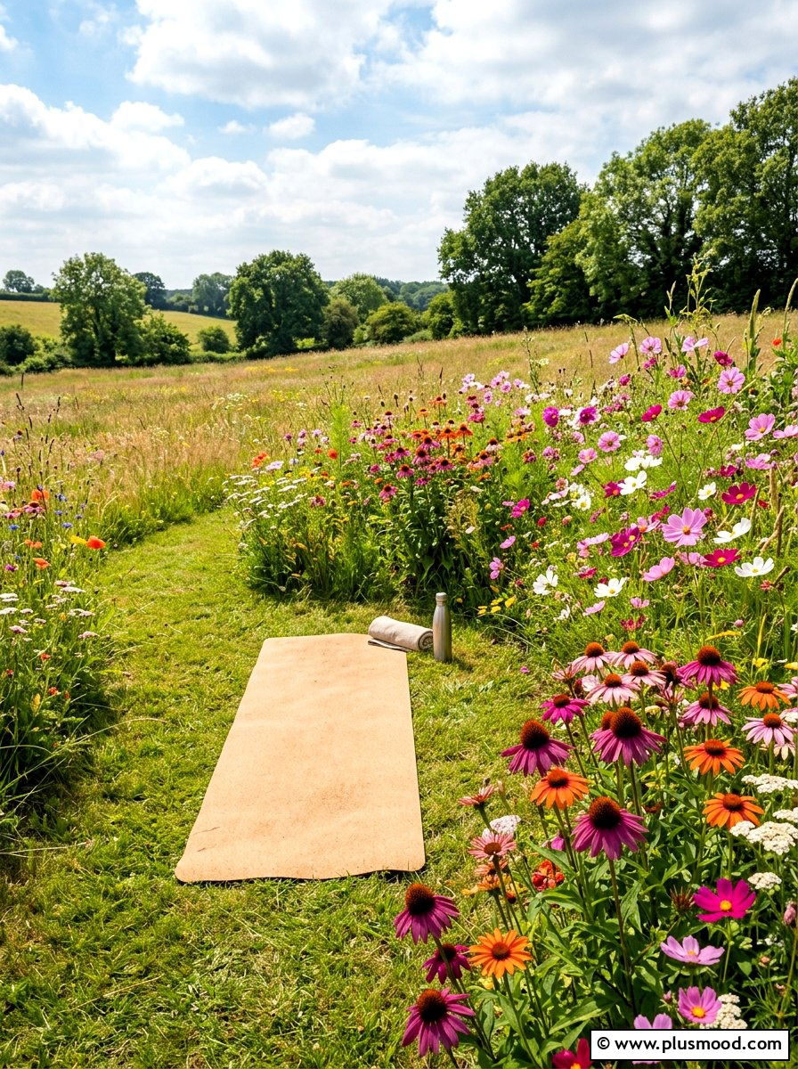 Wildflower Meadow Border - 25 small backyard ideas with yoga space