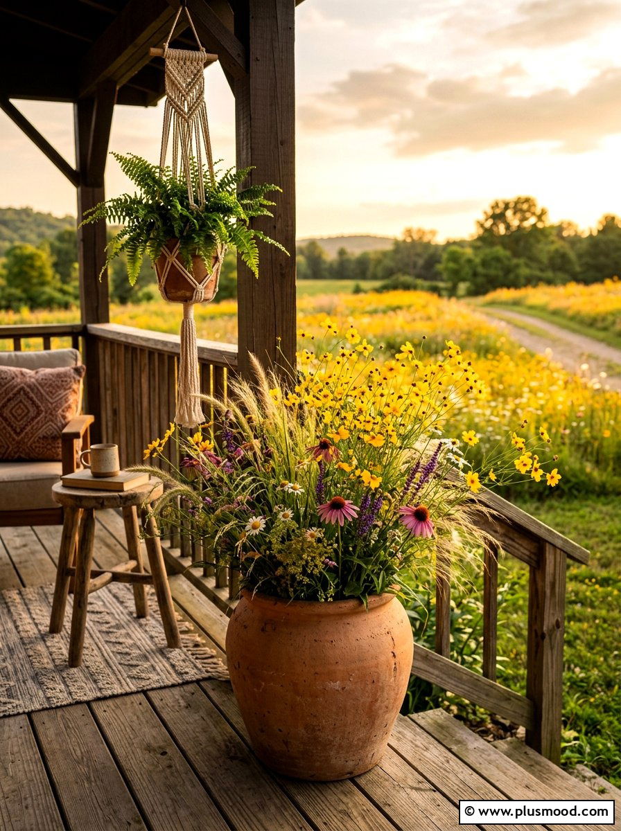 Wildflower Meadow Container Style - 25 summer flower pot arrangement ideas for front porch