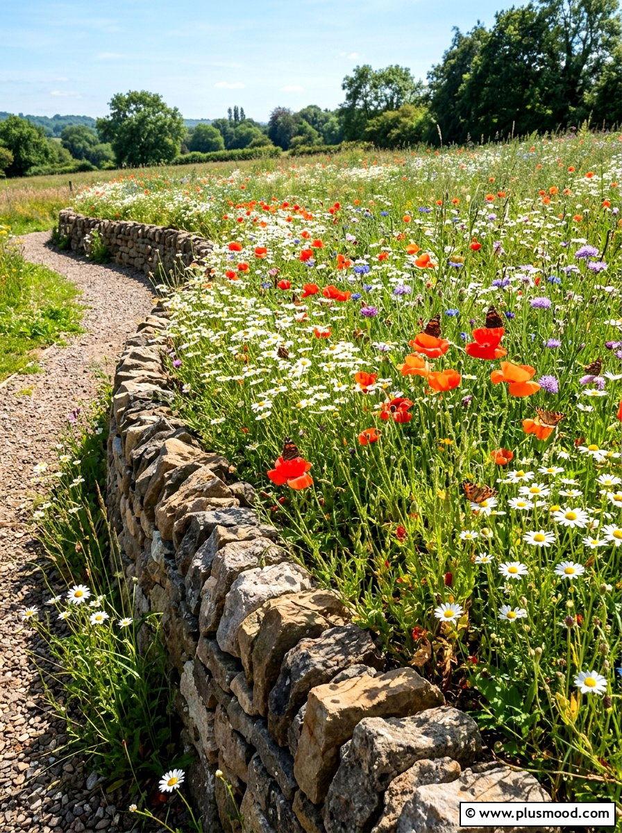Wildflower Meadow Wall Border - 25 summer retaining wall landscaping ideas