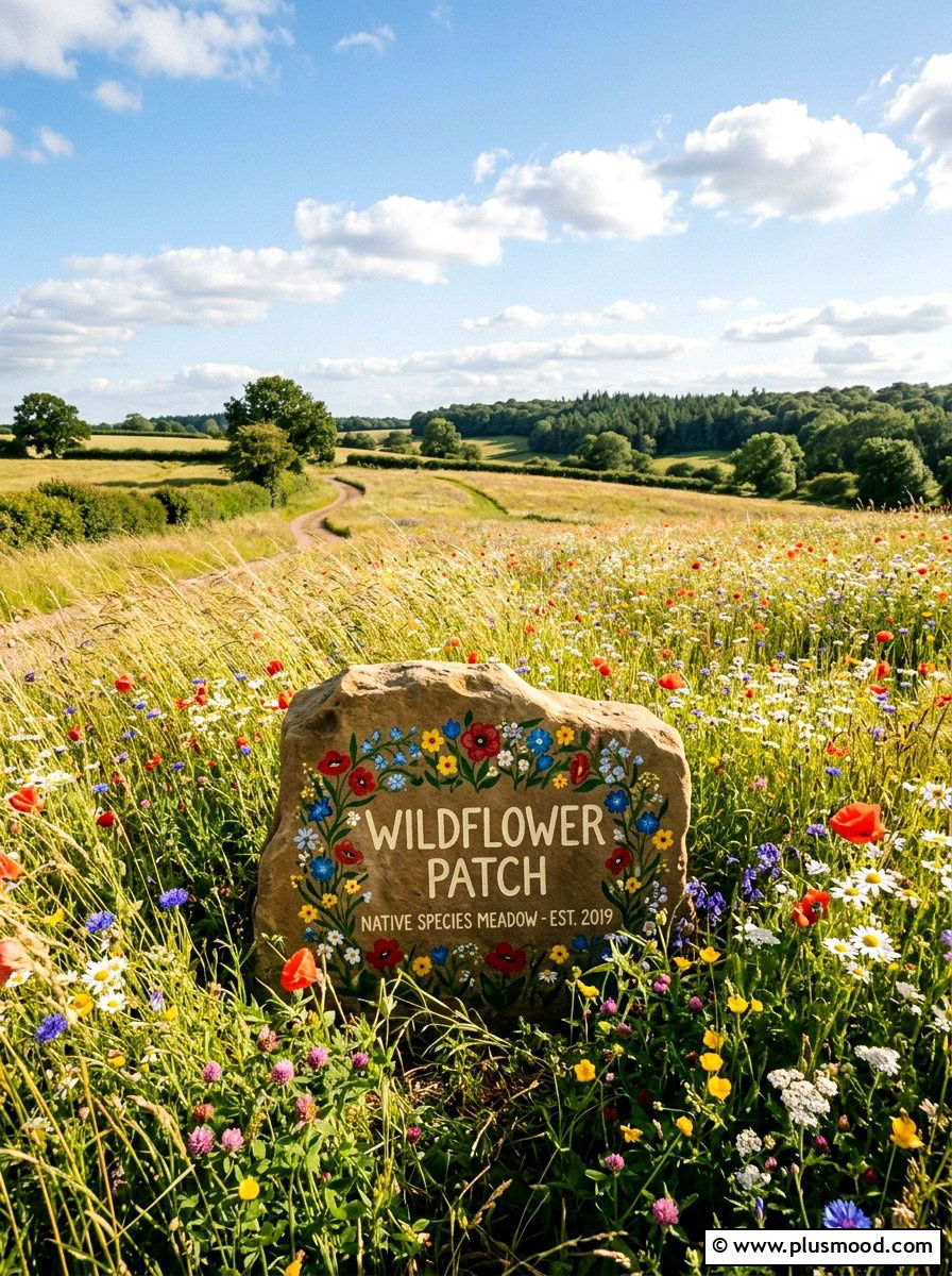 Wildflower Patch Label - 25 painted rock ideas for outdoor signage
