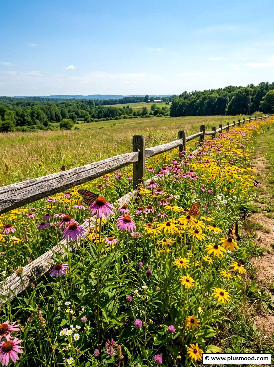 Wildflower Pollinator Strip - 25 summer fence line landscaping ideas