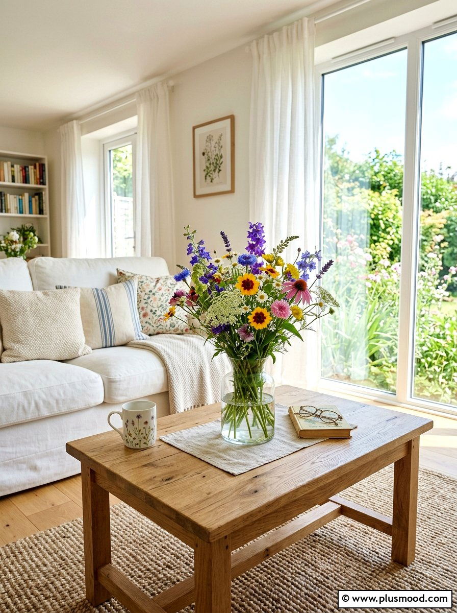 Wildflower coffee table bouquet - 25 summer family room decor ideas