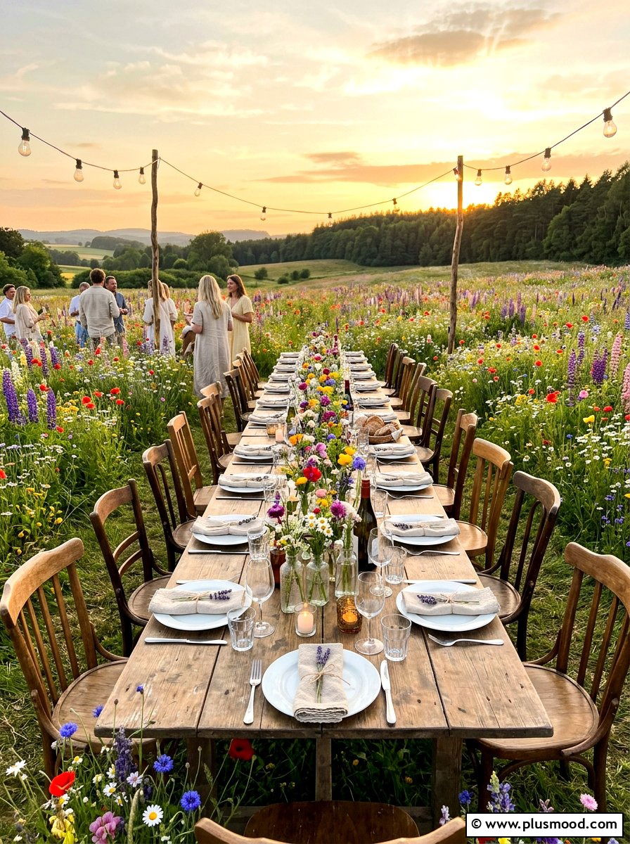 Wildflower garden dinner table - 25 summer dinner party table ideas