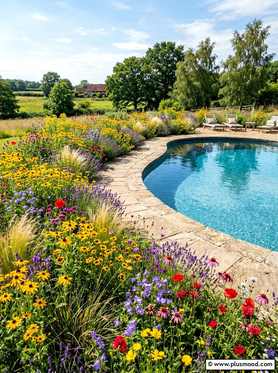 Wildflower pool border - 25 pool landscaping ideas on a budget