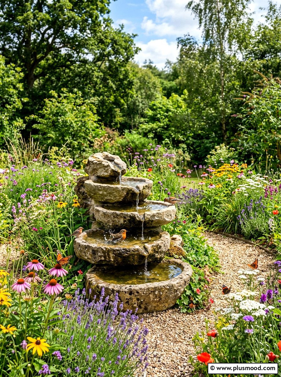 Wildlife Friendly Fountain Garden - 25 small backyard ideas with fountain
