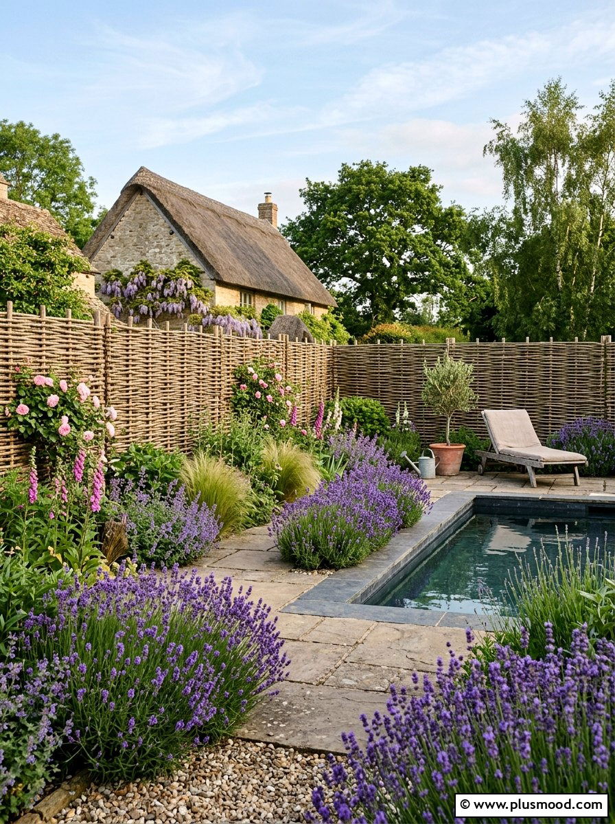 Willow branch fencing - 25 pool landscaping ideas for privacy screen