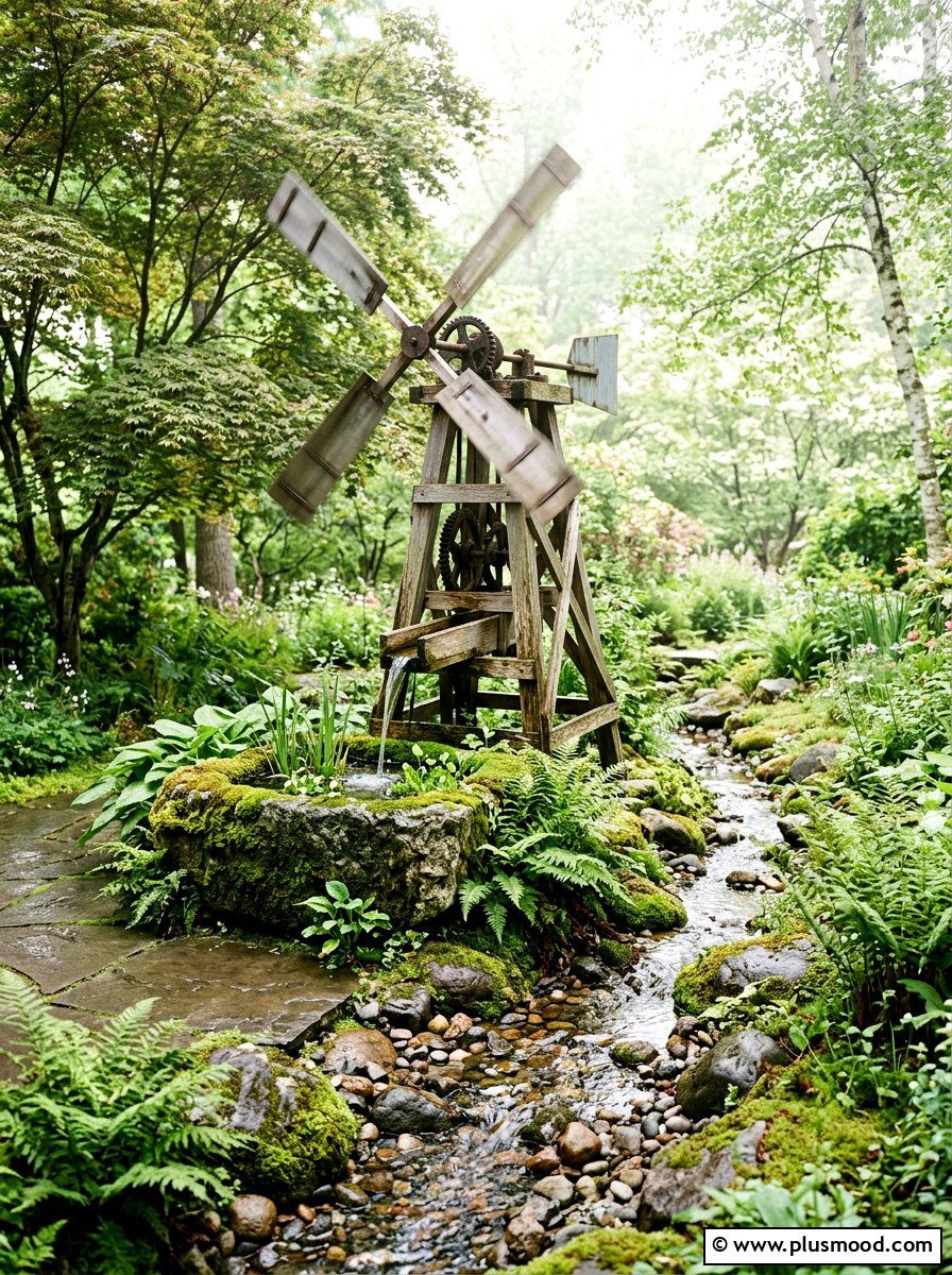 Windmill Water Feature - 25 outdoor garden decor ideas with windmill