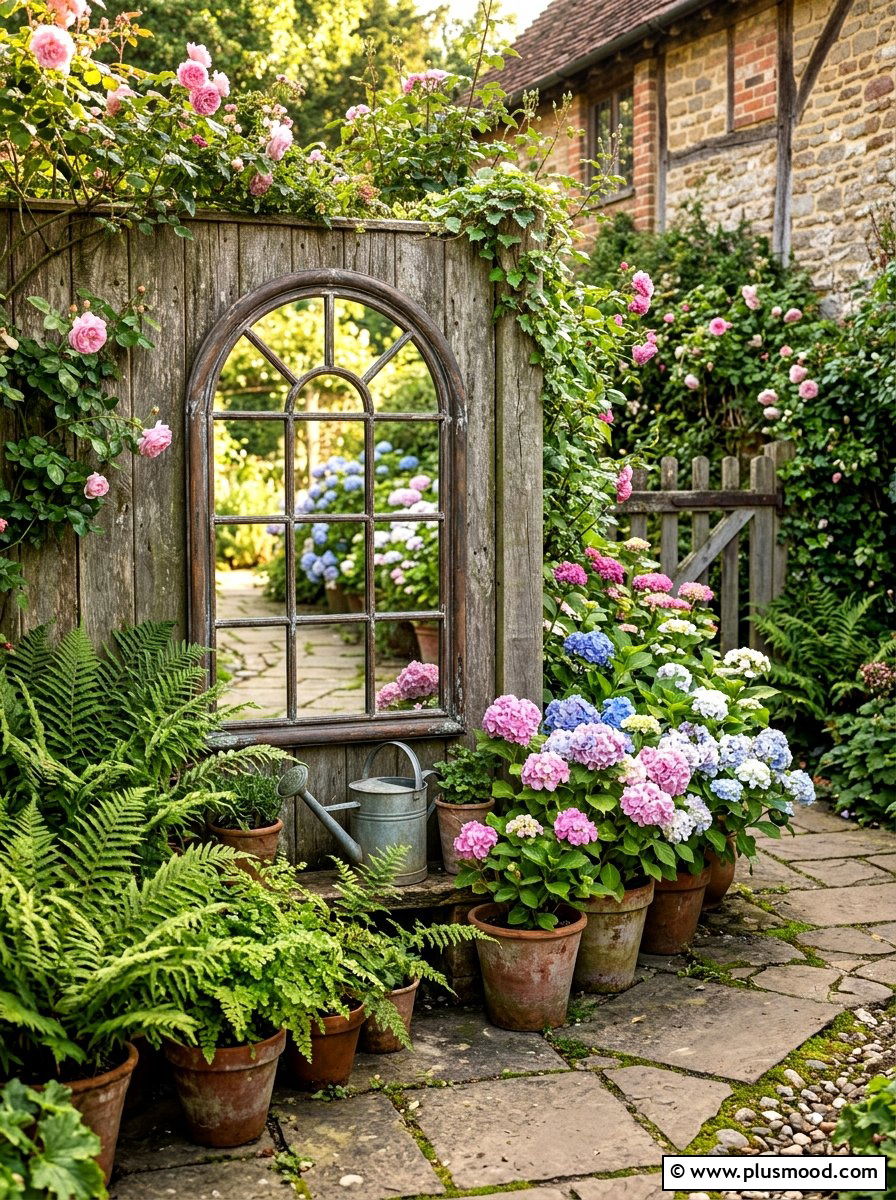 Window Pane Garden Mirror - 25 small backyard ideas with mirror