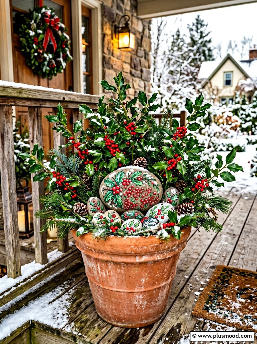 Winter Berry Rock Art - 25 painted rock ideas for winter scene