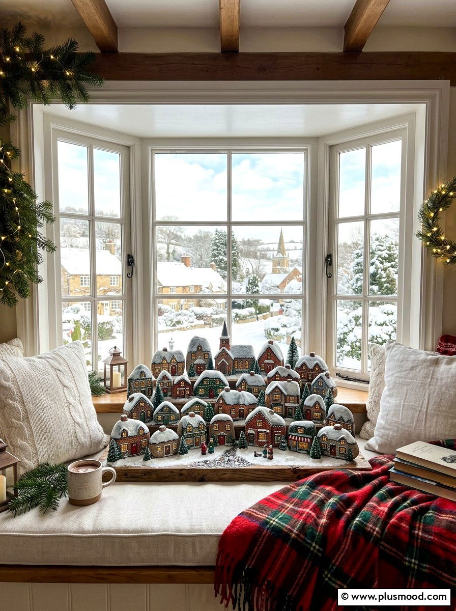 Winter Village Rock Painting - 25 painted rock ideas for winter scene