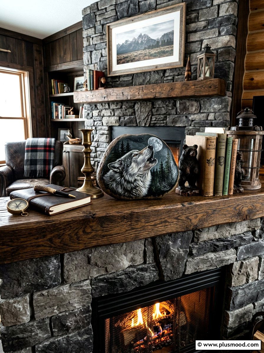 Wolf rock painting - 25 painted rock ideas with woodland creatures