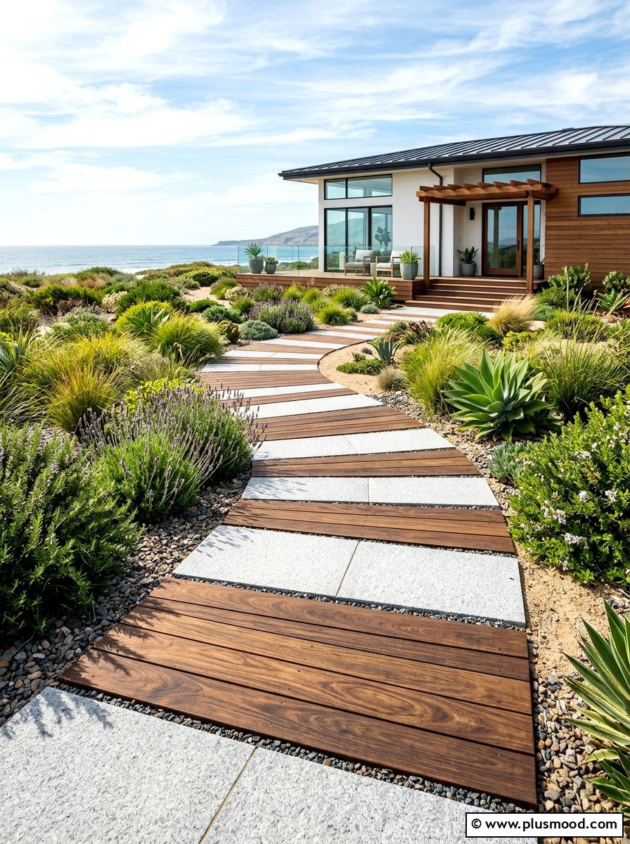 Wood And Stone Combination Path - 25 pool landscaping ideas with stone pathway