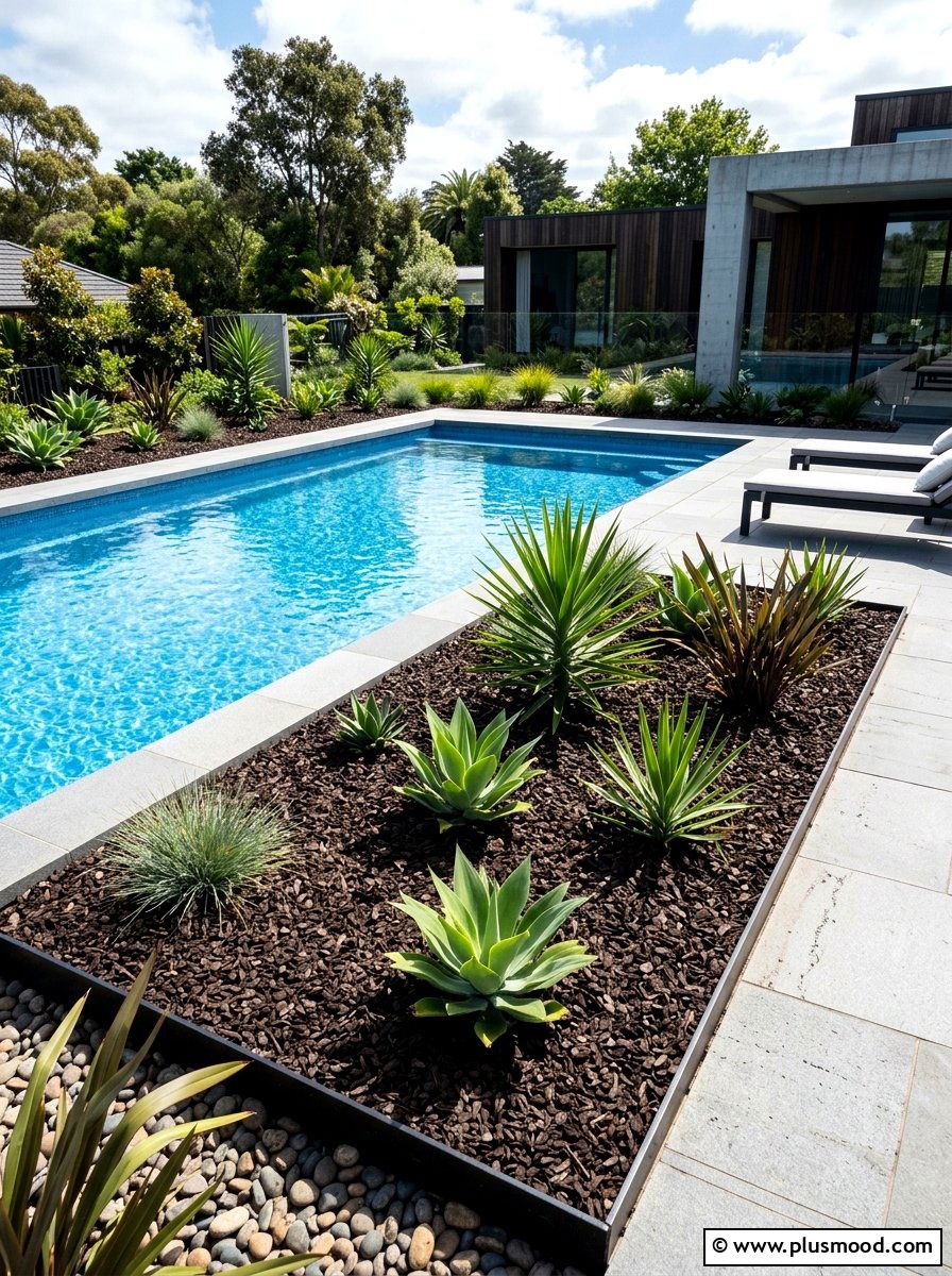 Wood Bark Pool Bedding - 25 pool landscaping ideas low maintenance
