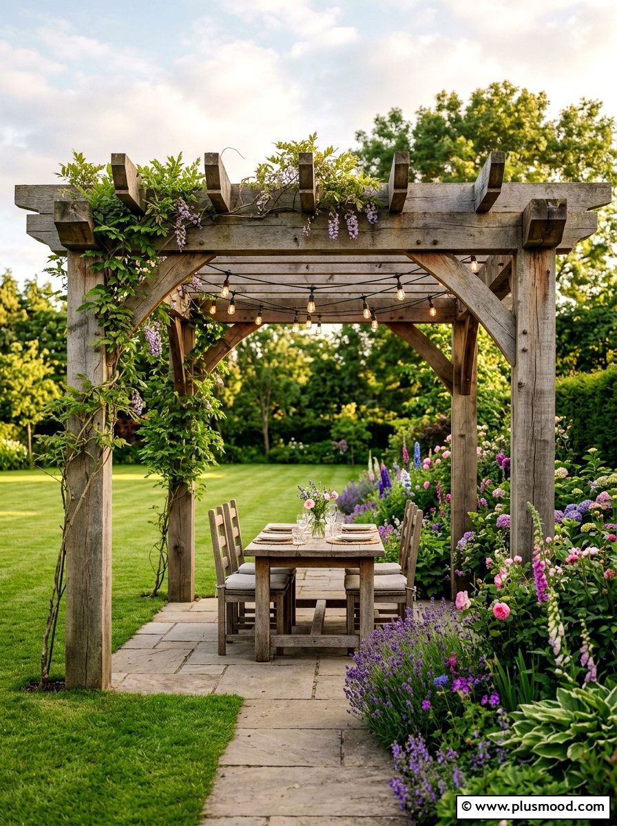 Wood Beam Pergola - 25 small backyard ideas with pergola
