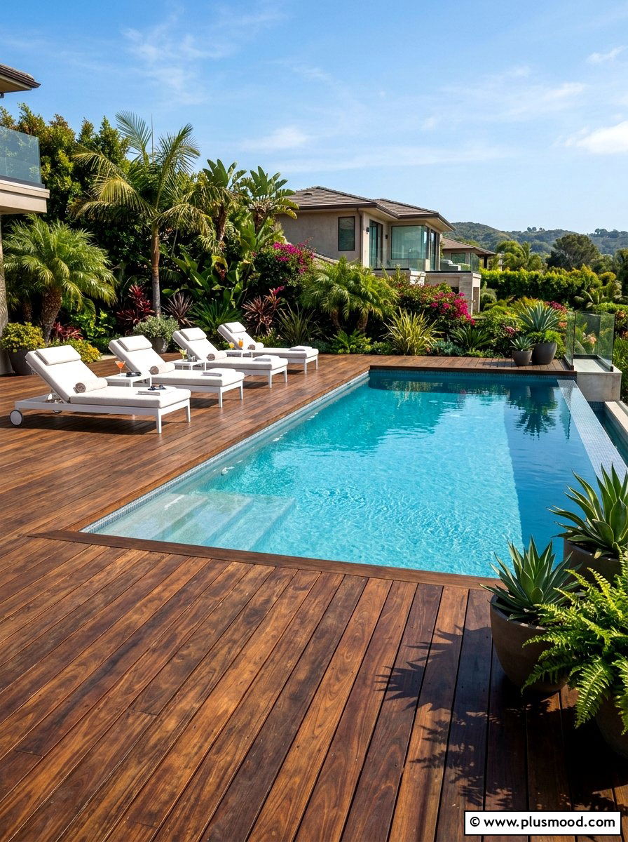 Wood Deck Pool Surround - 25 pool landscaping ideas modern style