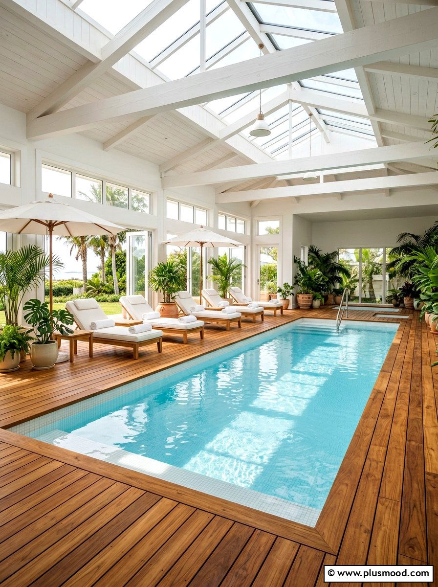 Wood Decking Indoor Pool - 25 pool landscaping ideas for indoor pools