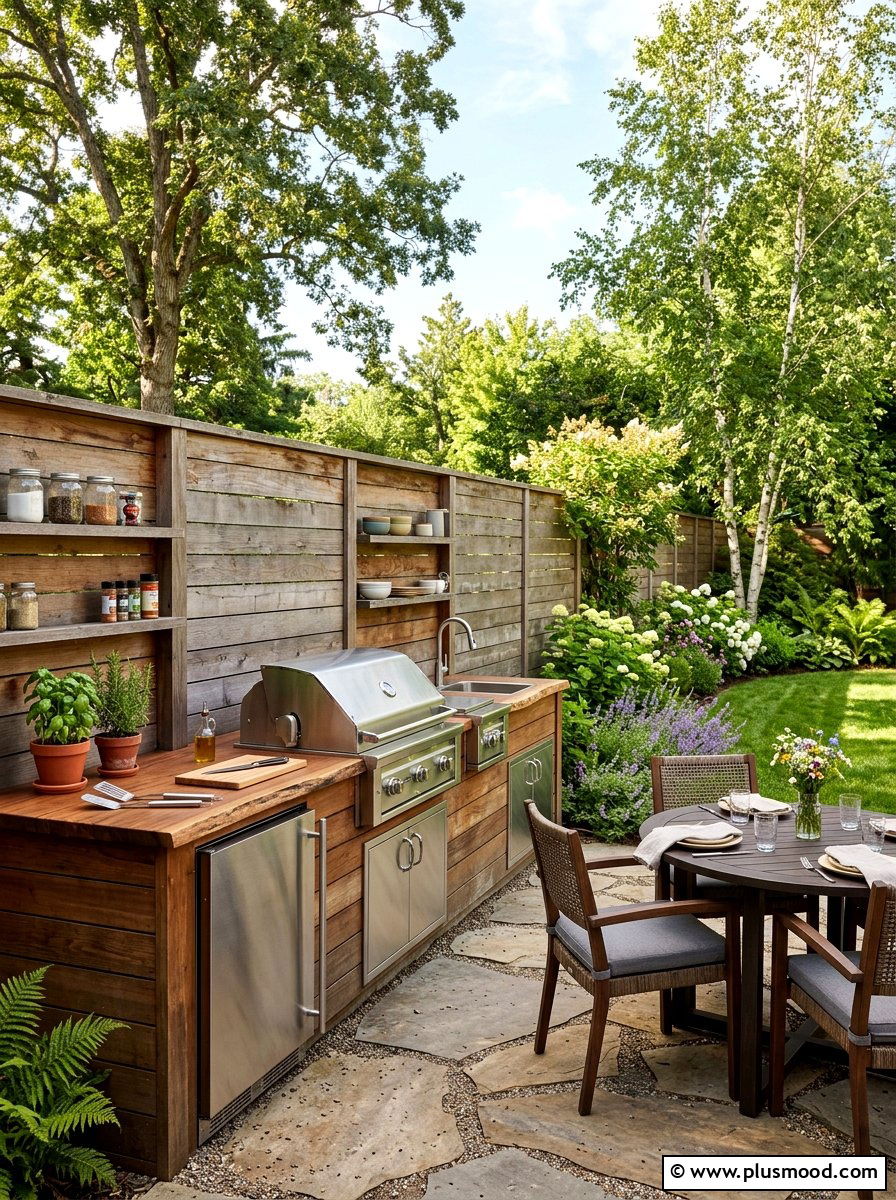 Wood Fence Outdoor Kitchen - 25 small backyard ideas with wood fence