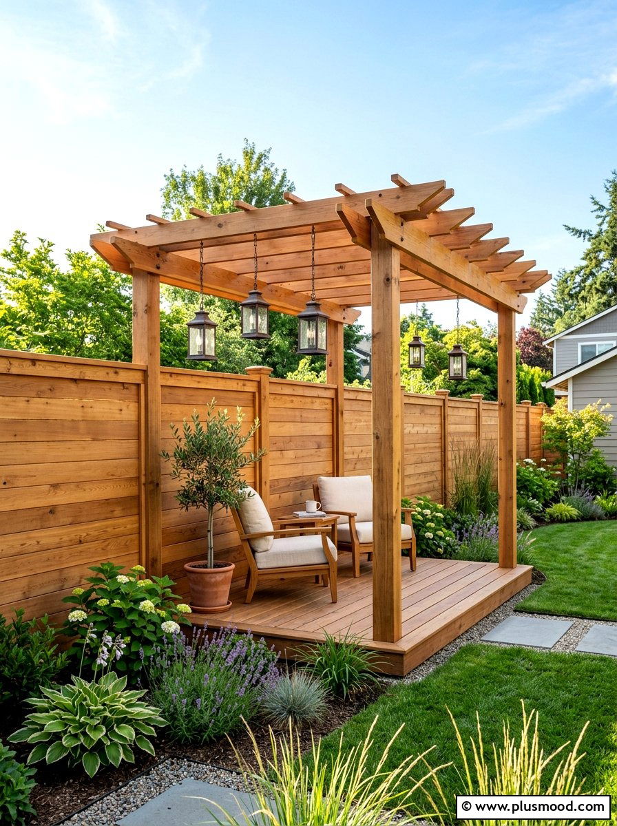 Wood Fence Pergola - 25 small backyard ideas with wood fence