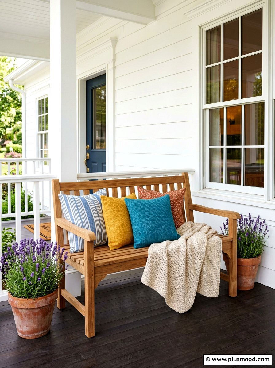 Wood Front Porch Bench - 25 summer boho front porch ideas