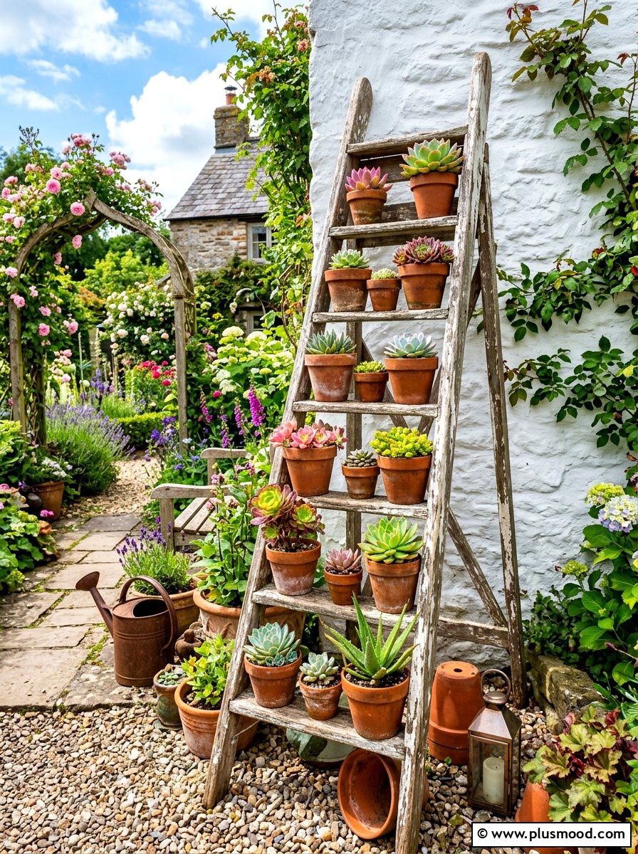 Wood Ladder Plant Stand - 25 budget summer garden ideas