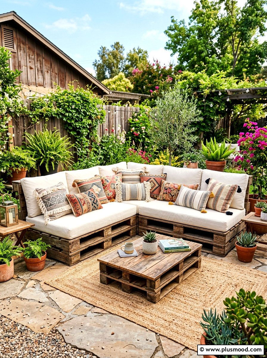 Wood Pallet Outdoor Sofa - 25 summer boho patio ideas