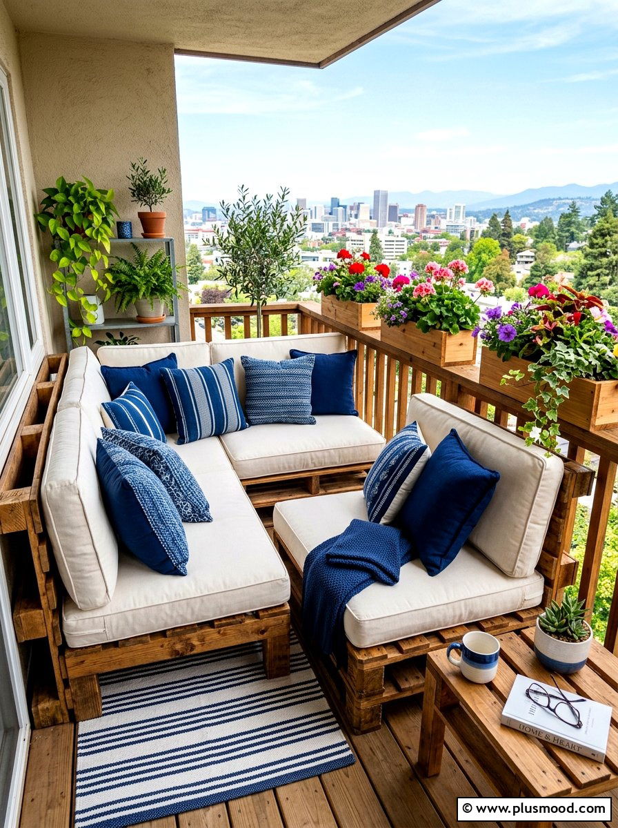 Wood Pallet Sofa - 25 summer balcony entertaining ideas