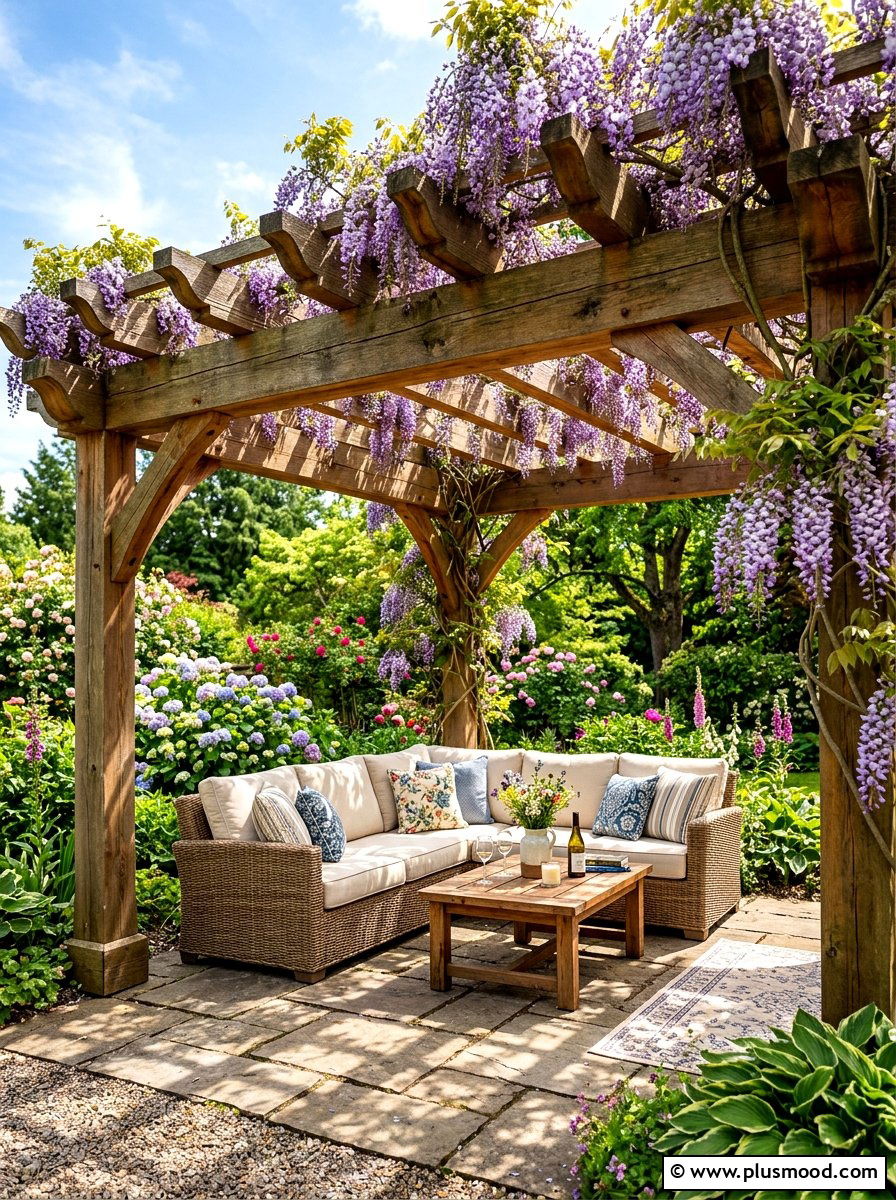 Wood Pergola - 25 summer outdoor living patio ideas