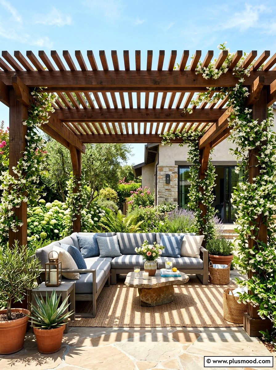 Wood Pergola Shade - 25 summer patio makeover ideas