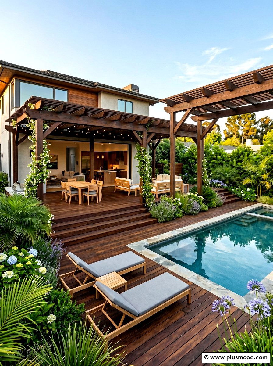 Wood Pool Pergola Deck - 25 pool landscaping ideas with pergola