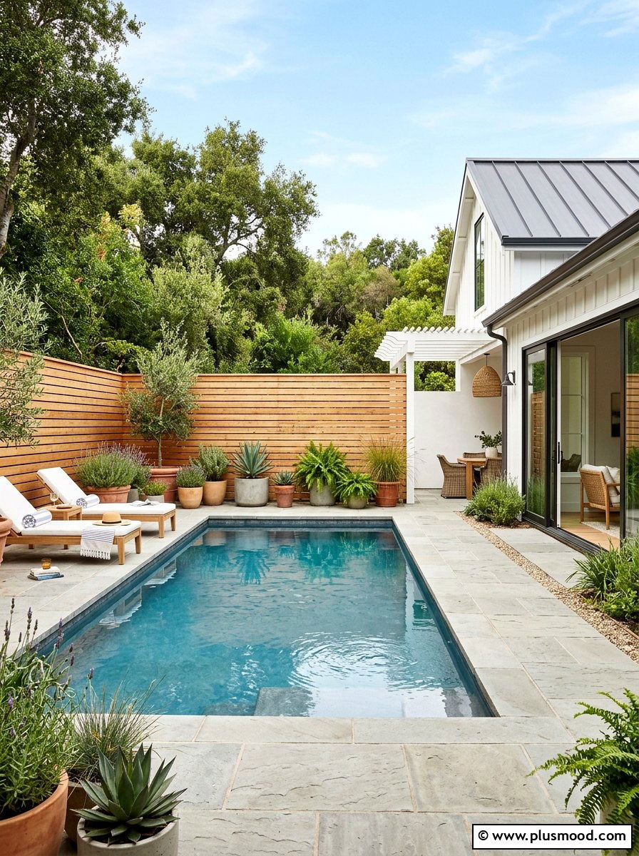 Wood Privacy Screen - 25 pool landscaping ideas for courtyard pools