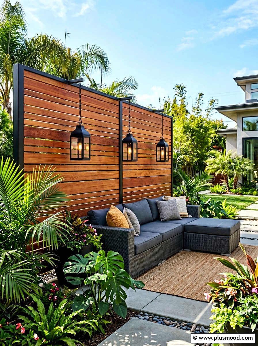 Wood Slat Privacy Screen - 25 summer patio wall decor ideas