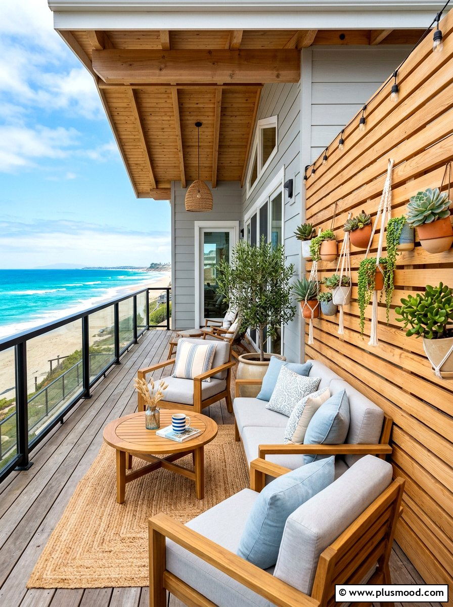Wood Slat Privacy Wall - 25 summer coastal front porch ideas