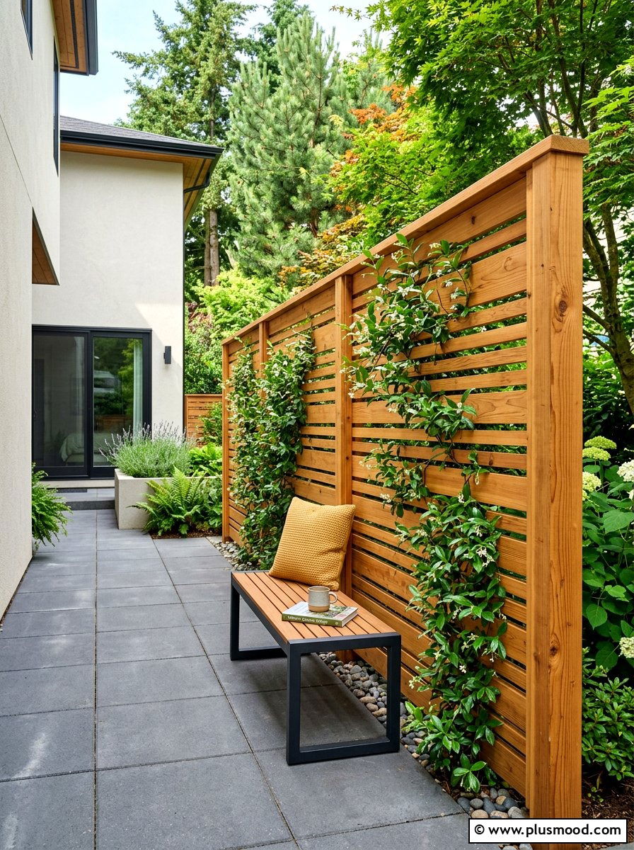 Wood Slat Privacy - 25 summer narrow patio ideas