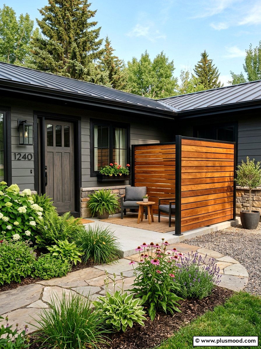 Wood Slat Screen - 25 summer ranch house curb appeal ideas