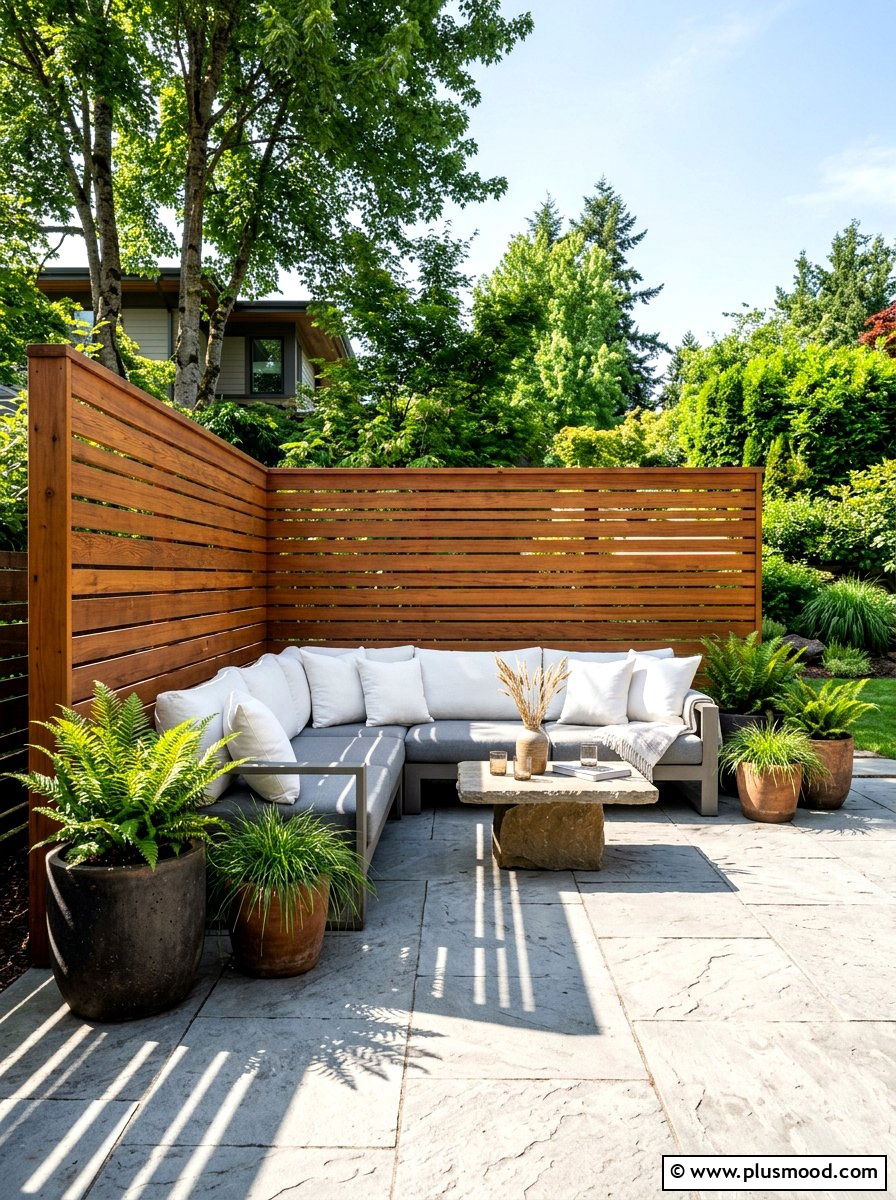Wood Slat Screen - 25 summer backyard privacy ideas