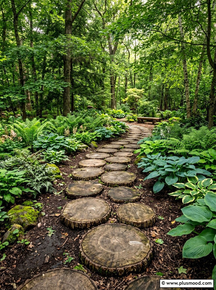 Wood Slice Walkway - 25 small backyard ideas with stepping stones