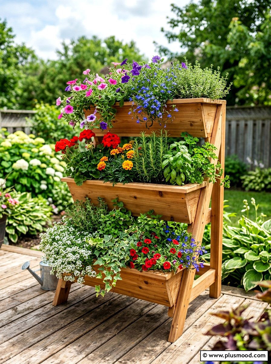 Wood Tiered Planter - 25 summer easy landscaping ideas