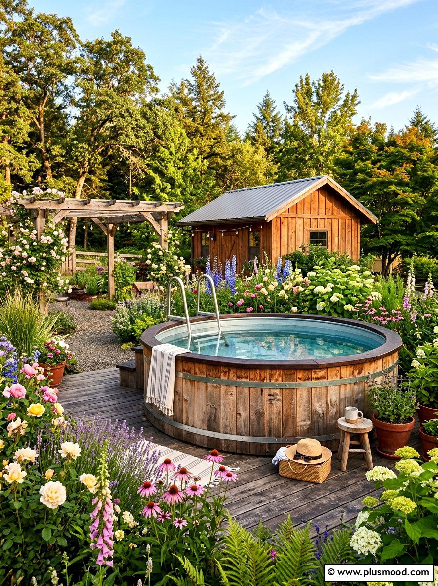 Wood Wrapped Stock Tank Pool - 25 summer stock tank pool ideas