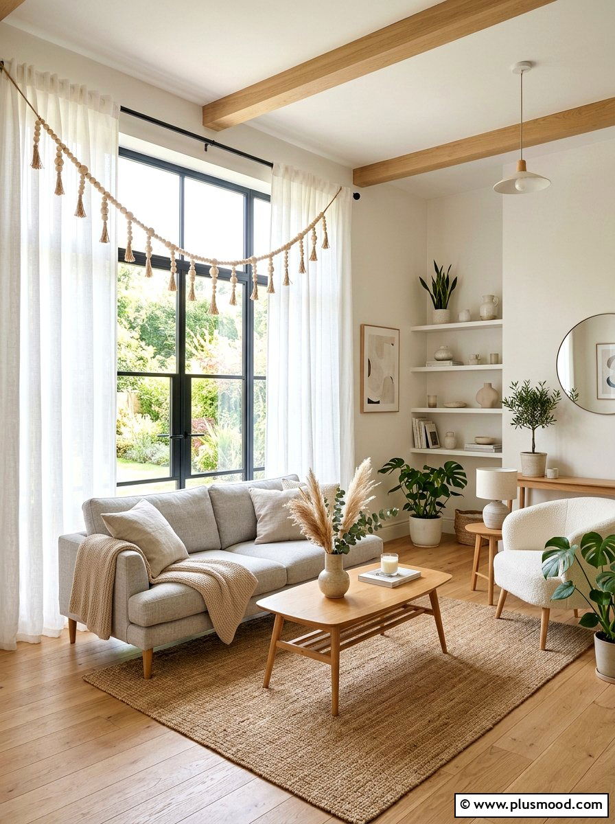 Wood bead garland - 25 summer window decor ideas for living room
