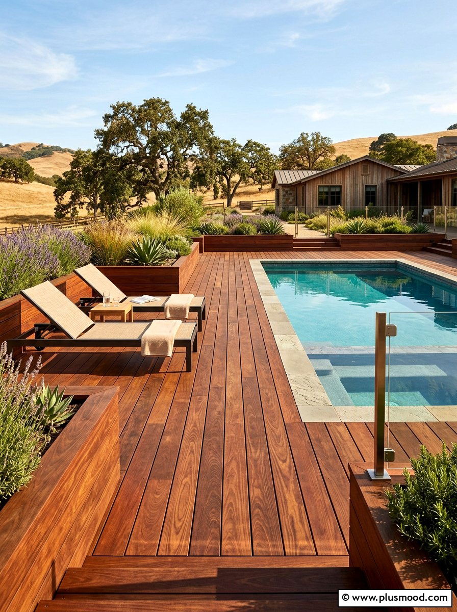 Wood deck for ranch pool